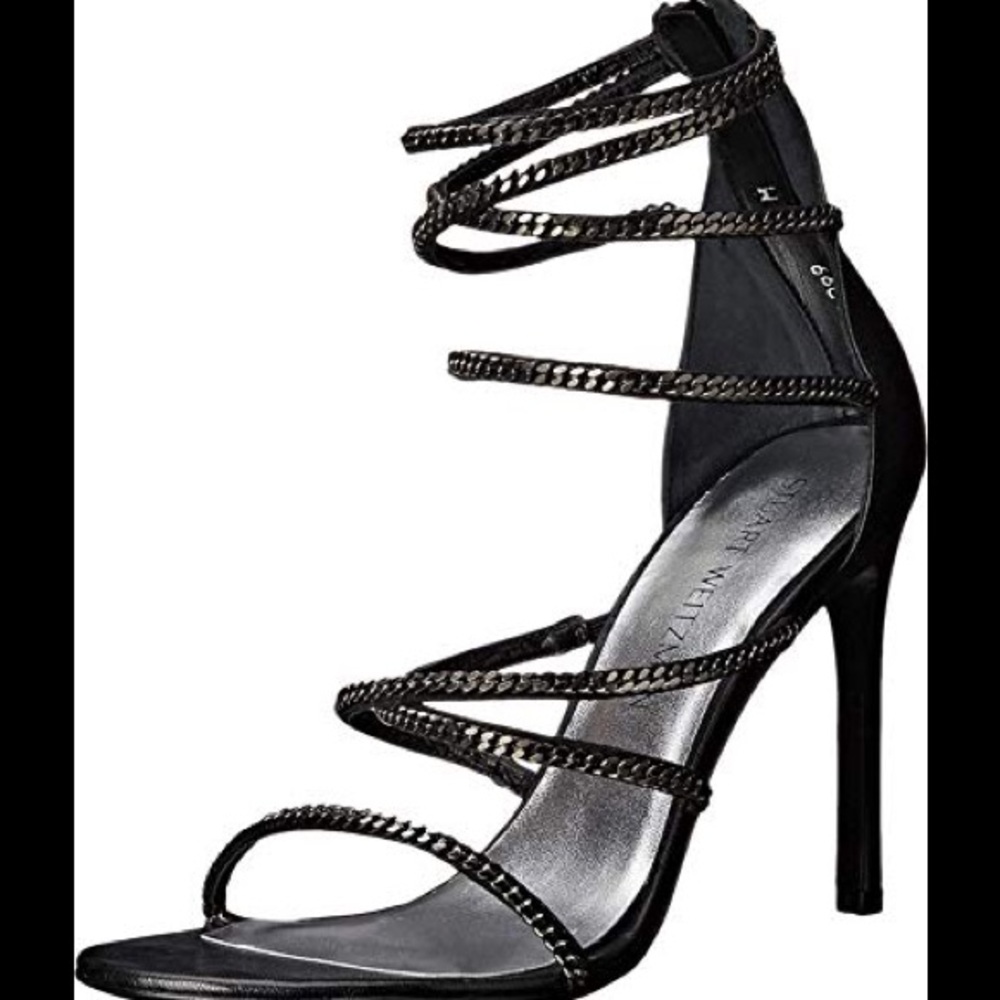 STUART WEITZMAN XCHAIN GRAPHITE CHAIN SANDALS